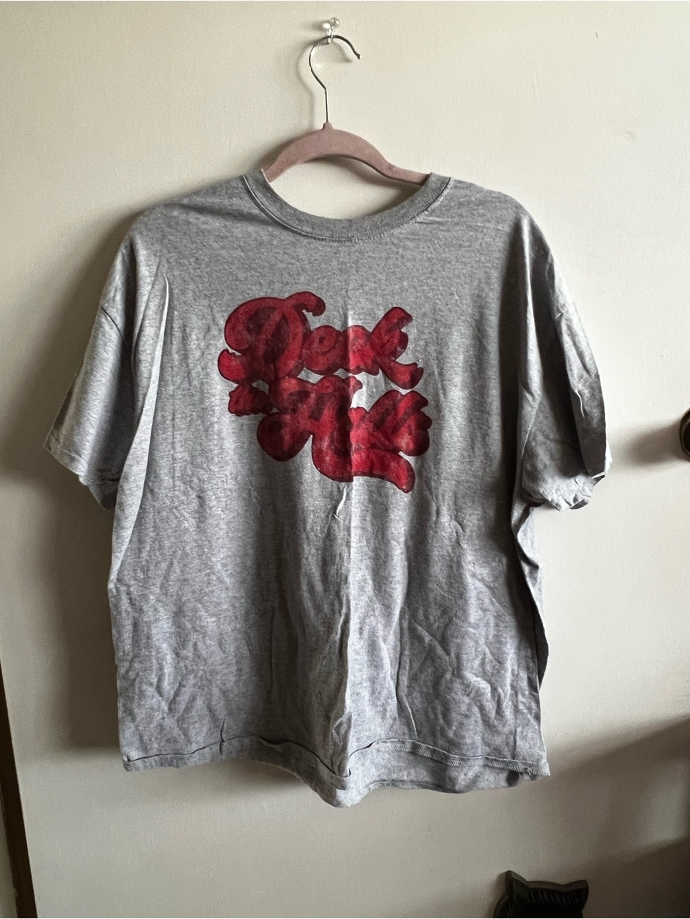 Gildan Gray Short-Sleeve Tee with Red Script Graphic